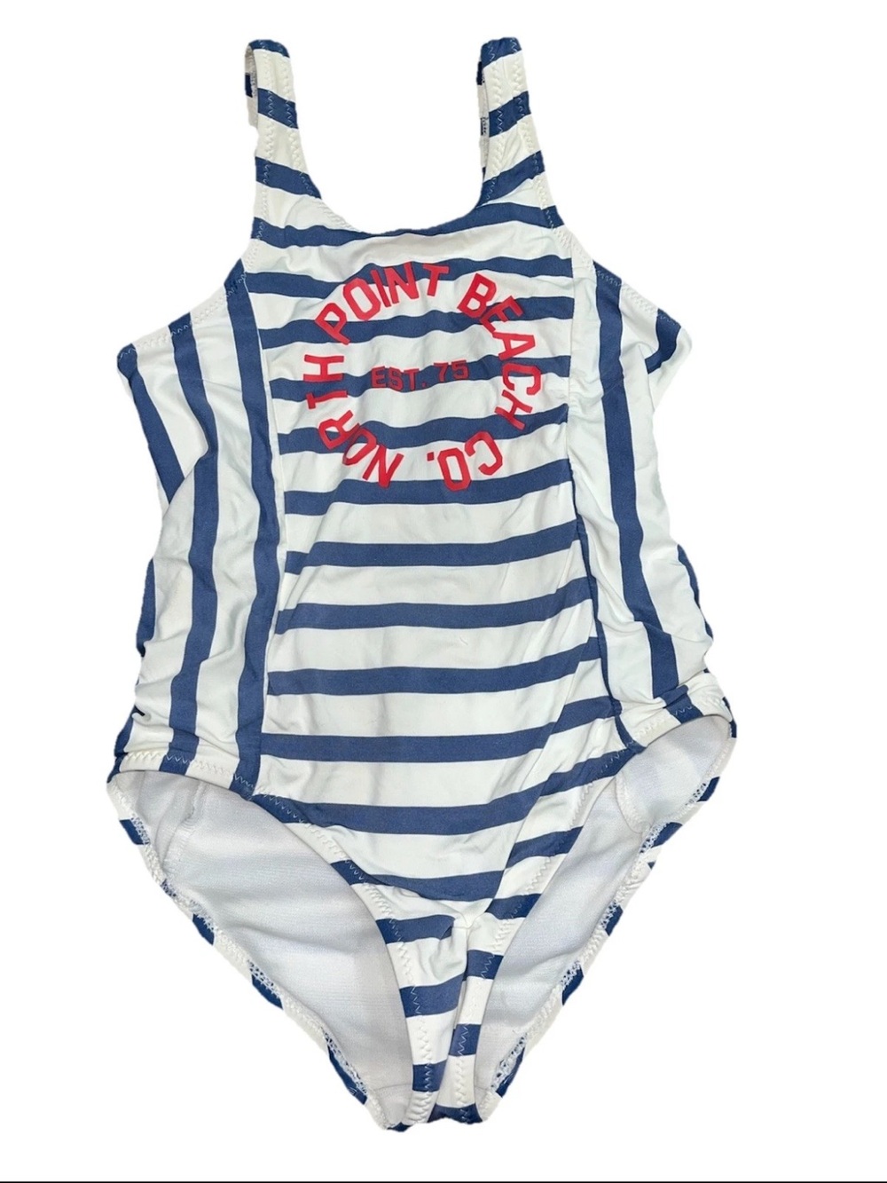 Zara Kids Girl Size 6/7 One Piece Swimwear North Point Beach Blue Stripes